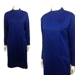1980s Soft Blue Asymmetrical Button up Shift Sweater Dress / Medium *